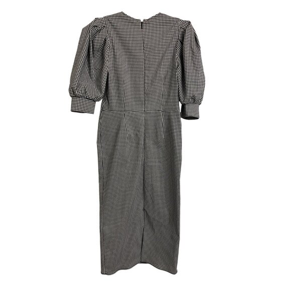 Top Shop Size 6 Gingham Plaid Puff Sleeve Midi Dress Black White - Picture 4 of 10